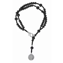 Pulseira Terço - Madeira Preta 4mm com medalha de São Bento - 15588 - Betânia Loja Catolica 