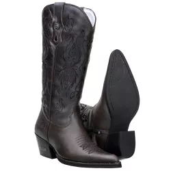 Bota Feminina Bico Fino Texana Cor Cinza Em Couro ... - BOTAS MANGALARGA
