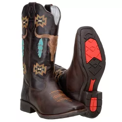 Texana Western Feminina com Bordado Couro Legítimo... - BOTAS MANGALARGA