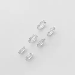 Brinco kit três pares argola com zircônias prata 9... - BRAGHETTO