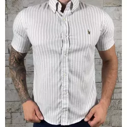 Camisa Manga Curta PRL Cinza Claro⭐ - 30033 - DROPA AQUI