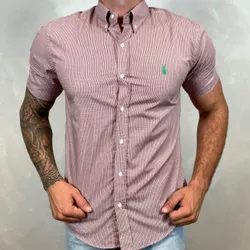 Camisa Manga Curta PRL Xadrez Vinho - 30134 - REI DO ATACADO