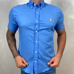 Camisa Manga Curta Linho PRL Azul - 30143 - DROPA AQUI