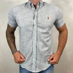 Camisa Manga Curta Linho PRL Cinza⭐ - 30178 - DROPA AQUI