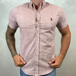 Camisa Manga Curta Linho PRL Vinho ⭐ - 30181 - DROPA AQUI