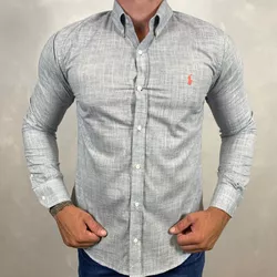 Camisa Manga Longa Linho PRL Cinza⭐ - 40385 - DROPA AQUI