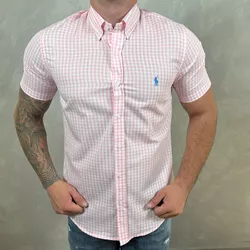 Camisa Manga Curta PRL Xadrez Rosa ⭐ - 30337 - DROPA AQUI