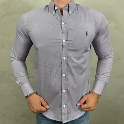 Camisa Manga Longa PRL Micro Xadrez Azul⭐ - 40840 - LOJA VIPIX