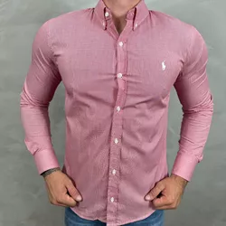Camisa Manga Longa PRL Micro Xadrez Vermelho ⭐ - 4... - DROPA AQUI