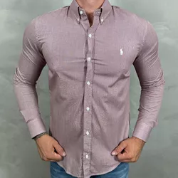 Camisa Manga Longa PRL Micro Xadrez Vermelho ⭐ - 4... - LOJA VIPIX