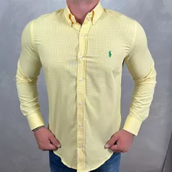 Camisa Manga Longa PRL Micro Xadrez Amarelo - 4099 - REI DO ATACADO