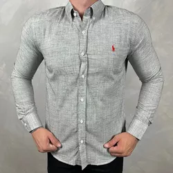 Camisa Manga Longa Linho PRL Cinza - 41023 - DROPA AQUI