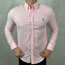 Camisa Manga Longa Linho PRL Rosa - 41046 - DROPA AQUI
