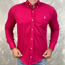 Camisa Manga Longa PRL Micro Xadrez Rosa - 40540 - REI DO ATACADO