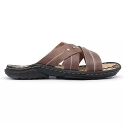 Chinelo Conforto Malibu em Couro - 021 Cinza - Centuria Calçados