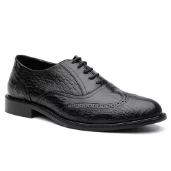 Sapato Social Brogue Croco em Couro Preto - 3098 ... - Centuria Calçados