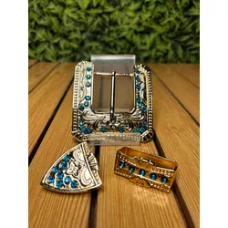 Conjunto de Fivela Country Cowgirl Strass Azul - F... - CLUB 21 COUNTRY