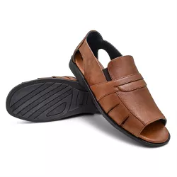 Sandália Masculina Couro Conhaque Extra Conforto Granado