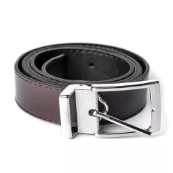 Cinto Dupla Face Masculino em Couro Cafe e Preto - COMPRESHOES