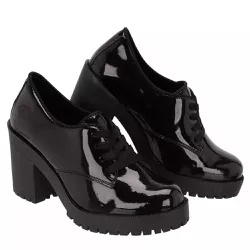 Bota Feminina Com Salto Verniz Preto Confort com Z... - COMPRESHOES