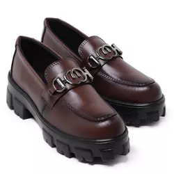Mocassim Feminino Marrom Couro Confort Sola Tratorada Moderno Strak