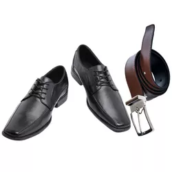 Kit Sapato Social de Amarrar em Couro Bico Alongad... - COMPRESHOES