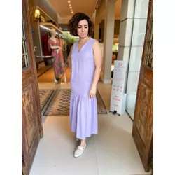 Vestido Longo Franzidos Lilas