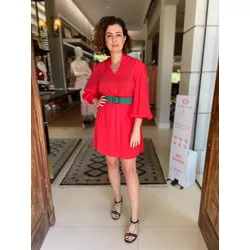 Vestido Curto Manga Pregas 