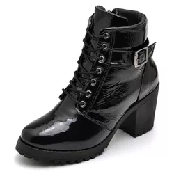 Bota Coturno Feminino DiConfort Motociclista Verniz Preto - Diconfort Calçados | Calçados confortáveis e anatômicos