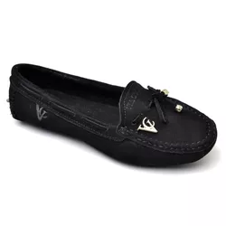 Mocassim Drive Sapatilha Feminina Via Confort Couro Preto - Diconfort Calçados | Calçados confortáveis e anatômicos