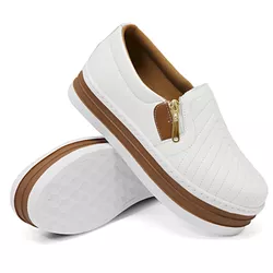 Slip On Feminino Couro legitimo Bovino - DK Shoes | Tênis Casuais Femininos