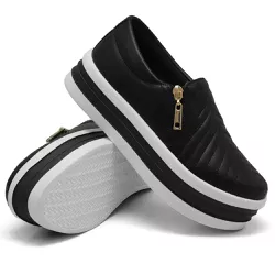 Tênis Dk Calce Fácil Slip Preto Ziper Salto - DK Shoes | Tênis Casuais Femininos