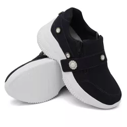 Tênis Casual Chunky Ziper detalhe Pedrarias DK Shoes Preto - DK Shoes | Tênis Casuais Femininos