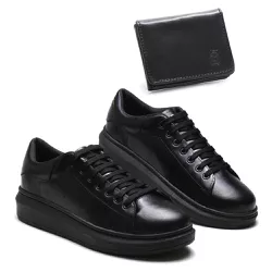 Tênis Em Couro Legítimo Casual Masculino + Carteir... - DMDAMANDO
