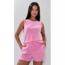 Baby doll com malha suede canelada liso - B10734-R - D'Noite - Pijamas e Homewear