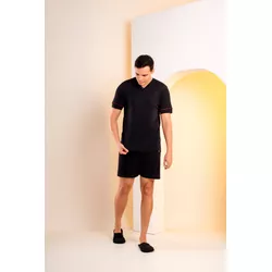 Pijama Masculino de Liganete lisa com Detalha de V... - D'Noite - Pijamas e Homewear