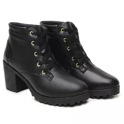 Bota Feminina Preta Coturno Salto Cano Curto Trato... - Docvi Distribuidora