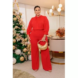 Blusa de crepe - 17623 - vermelho - Dominique por Fátima Abrahão | Elegante e atemporal