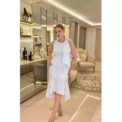 Vestido midi com max laço - 17657 - off white - Dominique por Fátima Abrahão | Elegante e atemporal