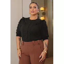 Blusa de Crepe com Guipir - 17209/G - Dominique por Fátima Abrahão | Elegante e atemporal