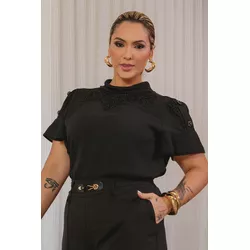 Blusa de Crepe com Guipir - 17055/G - Dominique por Fátima Abrahão | Elegante e atemporal