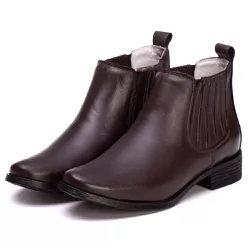 Botina Feminina Couro Legitimo Café - REF: 6101 - ... - DROP FIT