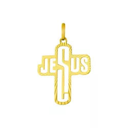 Pingente De Ouro 18k Cruz Vazado Com Nome Jesus - ... - Desejo de Prata ®️