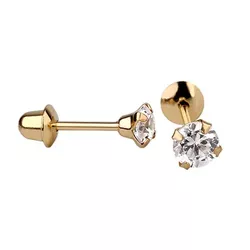 Brinco De Ouro 18k Com Pedra De Zircônia De 4mm - ... - Fábrica do Ouro ®️