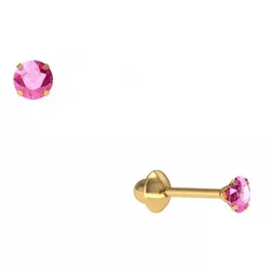 Brinco De Ouro 18k Zircônia Rosa De 3mm - 101287 - Fábrica do Ouro ®️