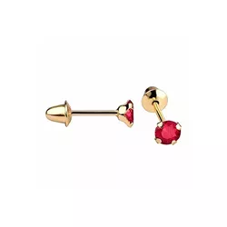 Brinco De Ouro 18k Zircônia Rubi De 3mm - 100827 - Fábrica do Ouro ®️