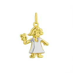 Pingente De Ouro 18k Menina Com Flor Na Mão - 1003... - Desejo de Prata ®️