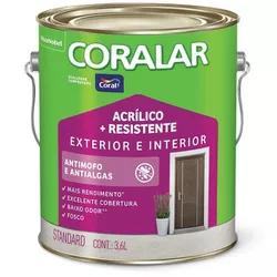 TINTA ACRILICA CORALAR RESIST 3,6 LT BRANCO - FEDERZONI CASA & CONSTRUÇÃO