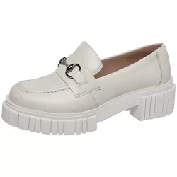 Sapato Feminino Mocassim Conforto Em Couro Off Whi... - Ferrile