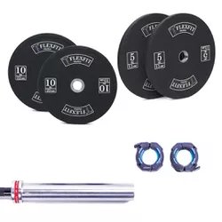 Kit com 1 Barra Feminina + presilhas + 2 anilhas de 5kg + 2 anilhas de 10kg Flexfit Franca - FlexFit Franca